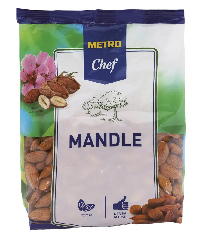 Celá výběrová jádra mandlí 27/30 v balení 500 g k pečení a vaření