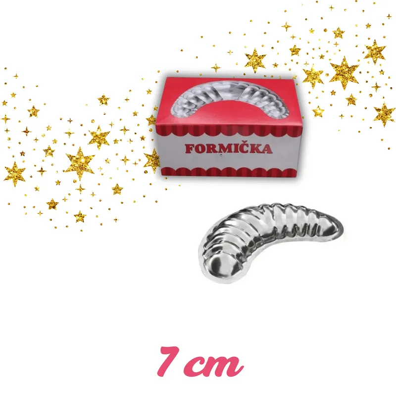 Kovové formičky na cukroví ve tvaru rohlíčku od Kovovýroby Jeníkov, střední velikost 7 cm, balení 20 ks