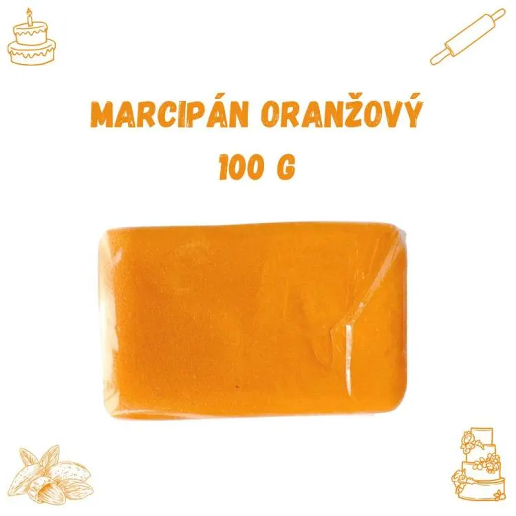 Oranžový marcipán Frischmann s 36 % mandlí v balení 100 g pro modelování figurek a zdobení dortů