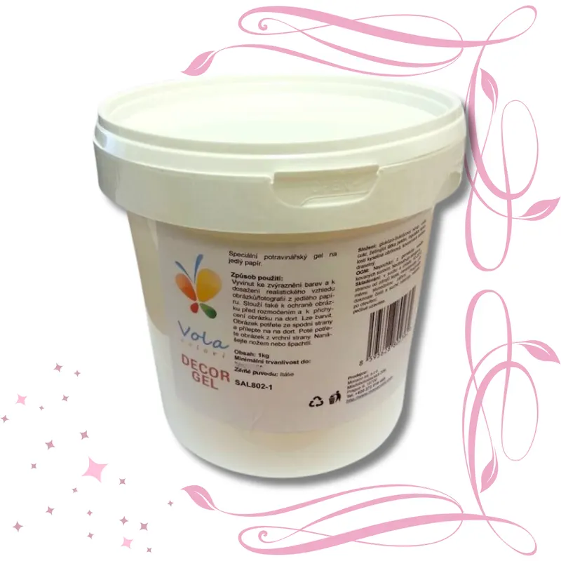 Potravinářský gel ZUEGG Decor Gel na lepení a zvýraznění jedlého papíru na dorty, balení 1 kg v kbelíku