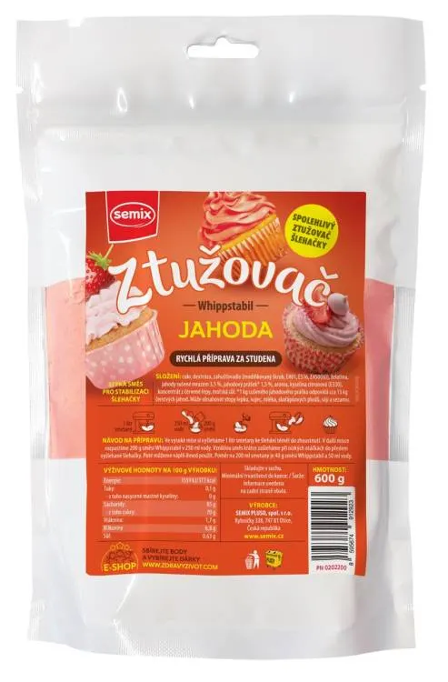 Ztužovač šlehačky Whippstabil s příchutí jahody k zpevnění smetany na dorty a dezerty