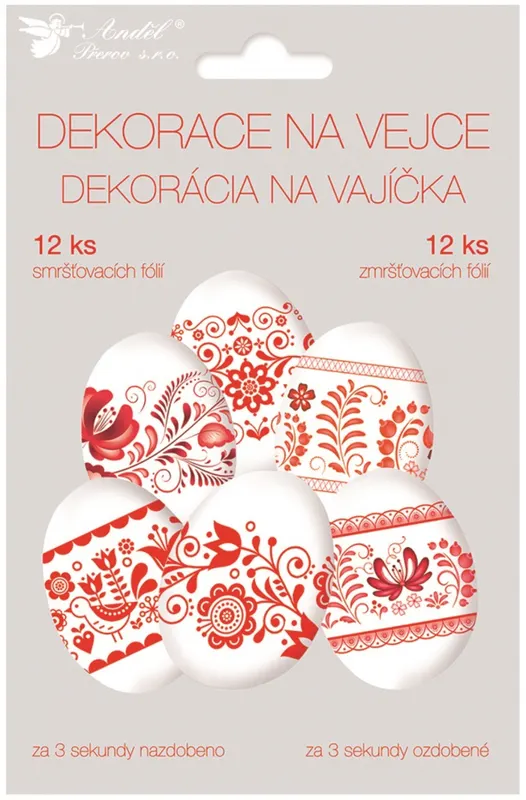 Smršťovací košilky na vejce v červené barvě s lidovým velikonočním vzorem, balení 12 kusů