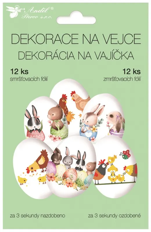 Velikonoční smršťovací košilky na vejce s motivem dvorku, balení 12 kusů pro snadné zdobení vajec