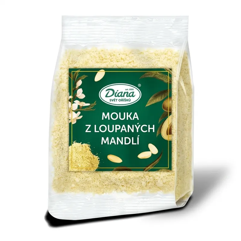Mandlová mouka z loupaných mandlí Diana v balení 200 g vhodná na makronky a dorty