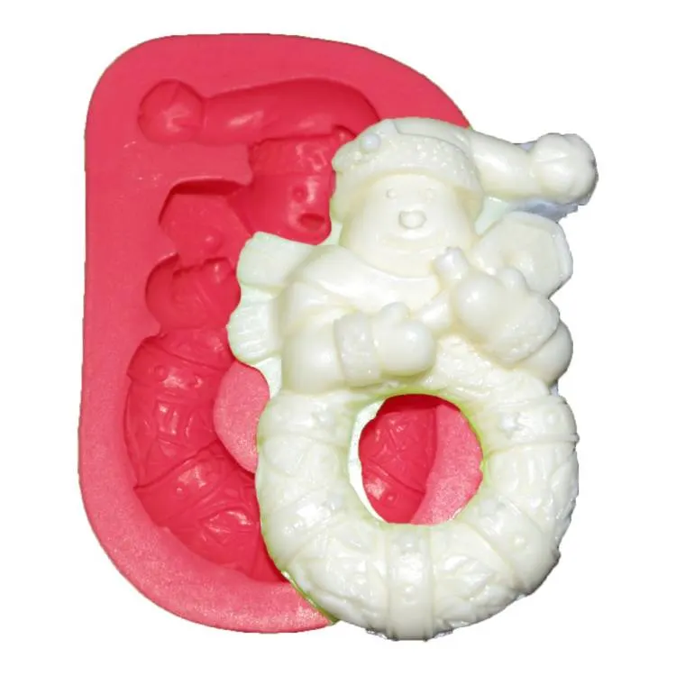 Silikonová forma na modelovací hmotu ve tvaru sněhuláka s věncem pro zimní zdobení dortů z fondánu nebo marcipánu