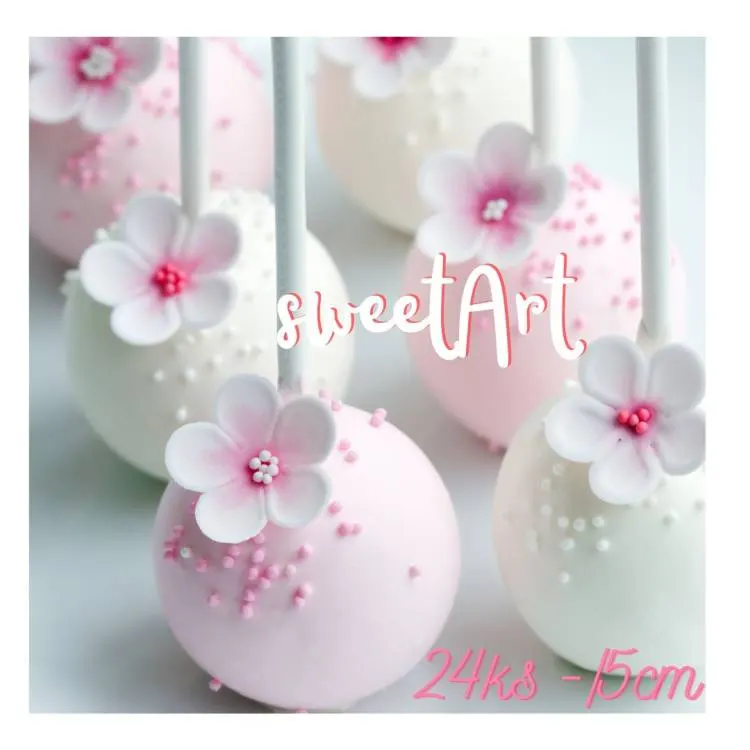 Bílé plastové špejle na lízátka a cake pops Cesil o délce 15 cm, balení 24 kusů