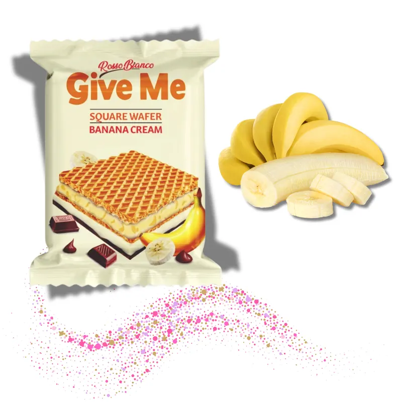 Plněný oplatek Rosso Bianco Give Me s banánovým krémem a kakaovou polevou, balení 30 g