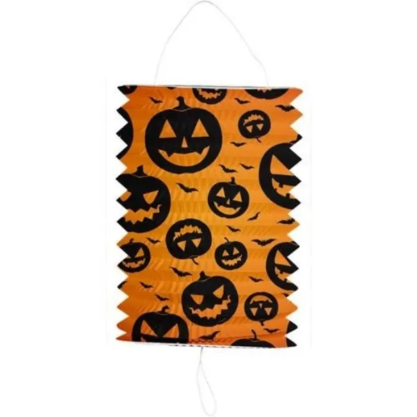 Závěsný lampion ve tvaru válce s motivem dýně a netopýrů od značky Folat pro halloweenskou dekoraci