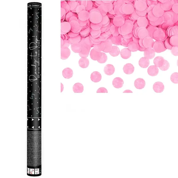 Vystřelovací konfety v růžové barvě PartyDeco o délce 60 cm pro odhalení pohlaví miminka na gender reveal párty