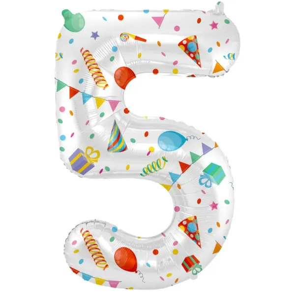 Foliová balonová číslice 5 v barevném provedení Party Joy o velikosti 86 cm k dekoraci narozeninové oslavy