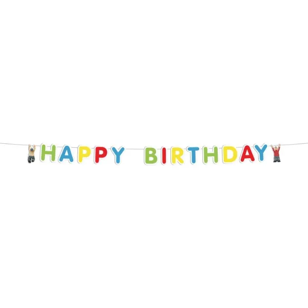 Narozeninový nápis Happy Birthday s motivem Pat a Mata od značky Folat, dlouhý 150 cm na zdobení oslavy