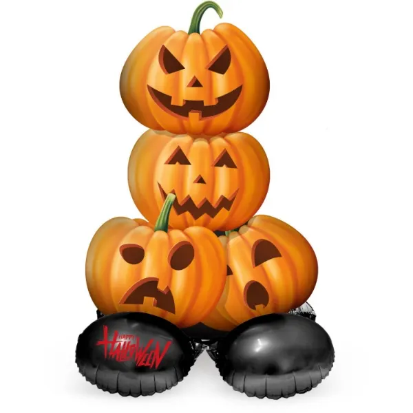 Stojící fóliový balónek ve tvaru dýně s nápisem Happy Halloween, výška 74 cm, značka Folat, pro halloweenskou dekoraci