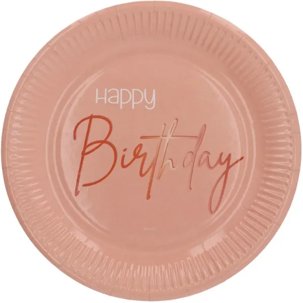 Papírové party talíře Folat Elegant Lush Blush o průměru 23 cm, balení 8 kusů, na oslavy a dezerty
