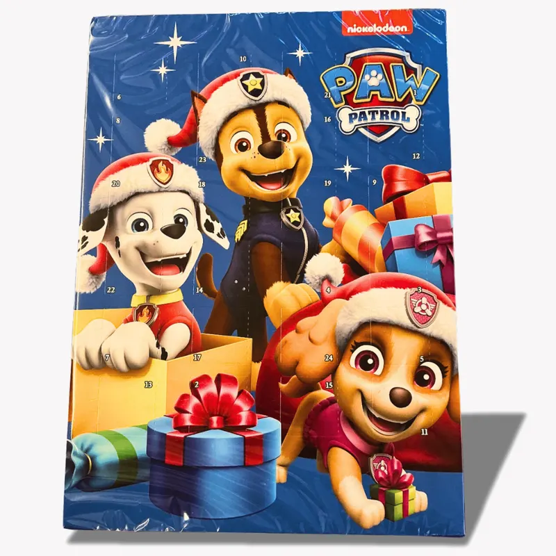 Adventní kalendář Nickelodeon Paw Patrol s mléčnou čokoládou s příchutí nugety a 24 okénky s motivem Tlapkové patroly
