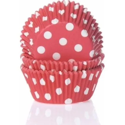 Papírové košíčky na muffiny v červené barvě s puntíky, balení 50 kusů pro pečení a servírování