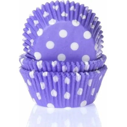 Papírové košíčky na muffiny s fialovými puntíky v balení 50 kusů pro pečení a zdobení dezertů