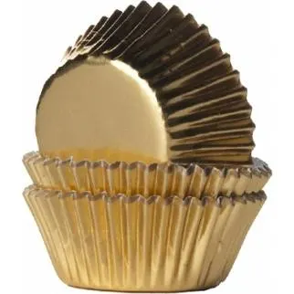 Lesklé zlaté mini papírové košíčky na muffiny House of Marie, balení 36 kusů, vhodné na pečení