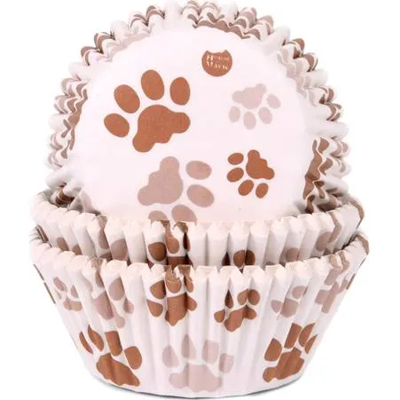Papírové košíčky na muffiny s motivem hnědých tlapek, rozměr 50 x 33 mm, balení 50 kusů