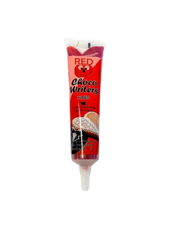 Červená čokoládová poleva v tubě na psaní od značky Tasty Me, 32 g, k zdobení cupcaků a sušenek