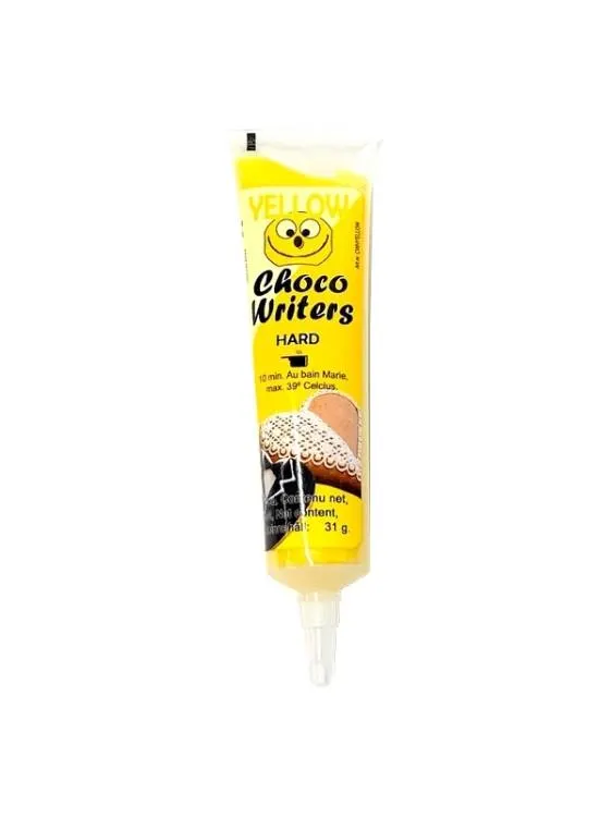 Žlutá čokoládová poleva v tubě Tasty Me na psaní a zdobení cukrářských výrobků o hmotnosti 32 g