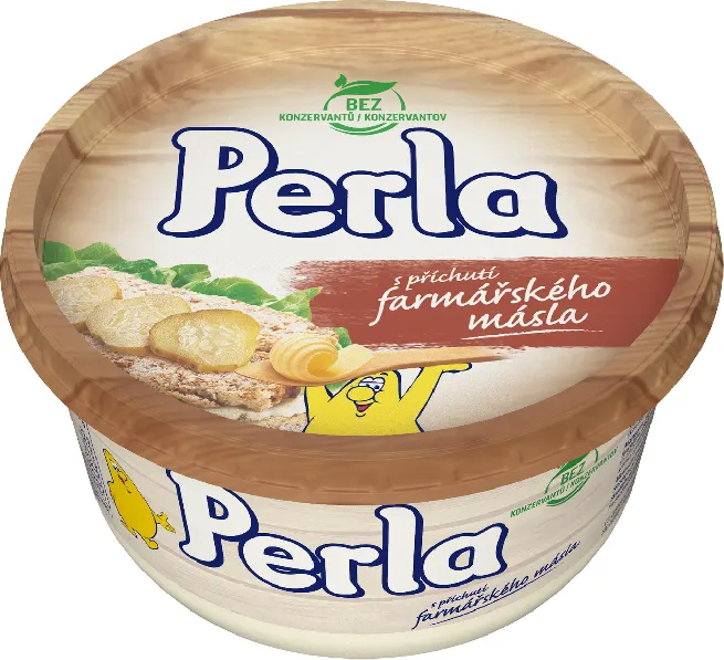 Margarín Perla s příchutí farmářského másla chlazený v balení 450 g pro pečení a vaření