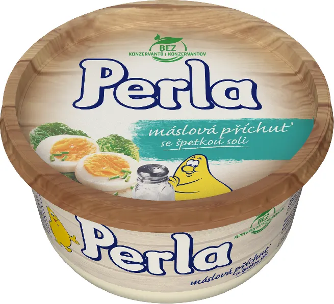 Perla máslový margarín se špetkou soli v 450g balení určený k pečení a přípravě pokrmů