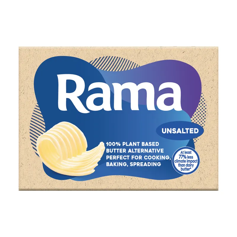 Rostlinná rama 250 g určená do pečení a na krémy, vyrobená z slunečnicového, řepkového a kokosového tuku