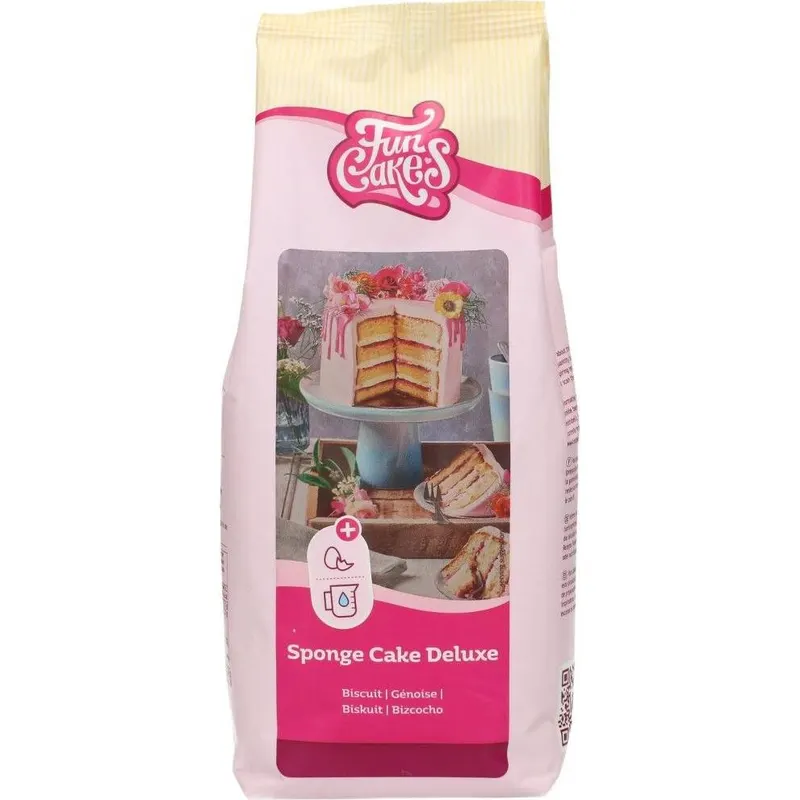 Směs na piškotový dort Deluxe od značky FunCakes v balení 1 kg pro rychlé pečení nadýchaného korpusu