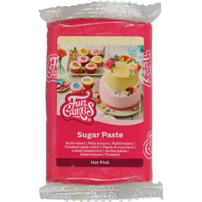 Potahovací hmota tmavě růžové barvy FunCakes na dorty a cukrářské dekorace v balení 250 g