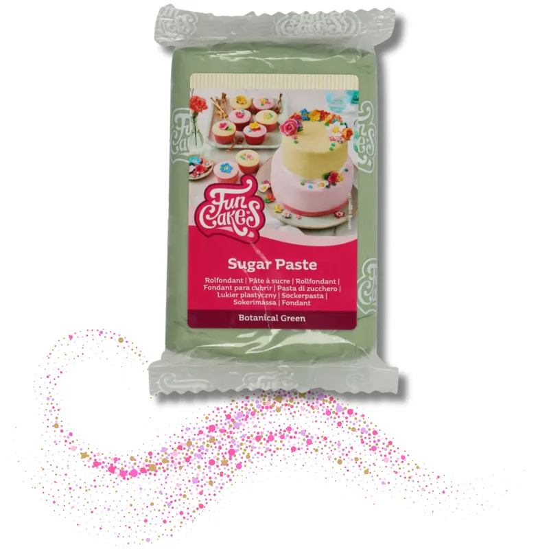 Potahovací hmota FunCakes v zelené barvě Botanical Green o hmotnosti 250 g na dorty a modelování