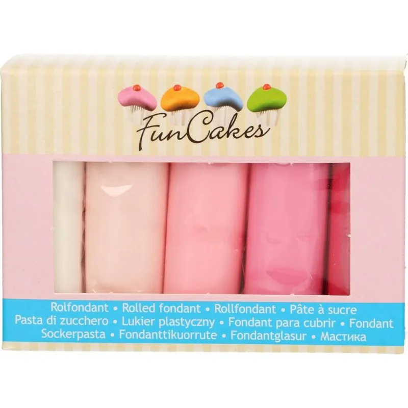 Sada pěti růžových odstínů potahovací hmoty FunCakes na zdobení dortů, 5 x 100 g