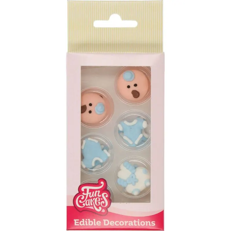 Cukrové zdobení FunCakes pro miminko chlapečka, dvanáct kusů ve čtyřech motivech na dorty a cupcaky