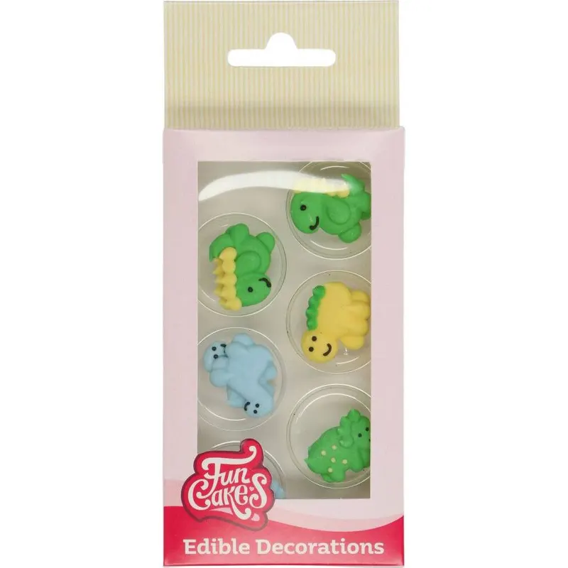 Cukrové zdobení ve tvaru dinosaurů FunCakes, balení 12 ks, k dekoraci dortů a dezertů