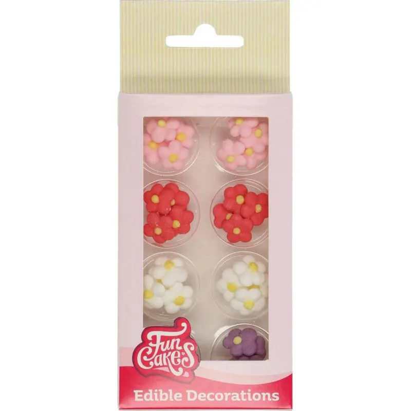 Cukrové kytičky FunCakes na zdobení dortů, 32 kusů v růžové, červené, bílé a fialové barvě