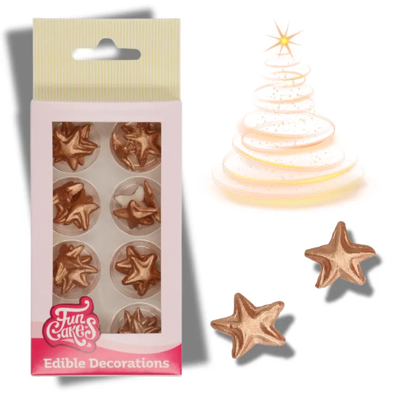 Dekorační cukrové hvězdy FunCakes v růžovozlaté barvě, 24 kusů, k zdobení dortů a cupcakes