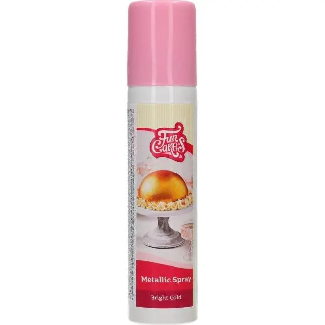 Metalický sprej FunCakes v odstínu bright gold o objemu 100 ml na zdobení dortů a cukrářských výtvorů