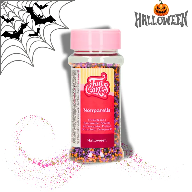 Halloweenské cukrové perličky FunCakes v černé, fialové a oranžové barvě na zdobení dortů a dezertů, 80 g