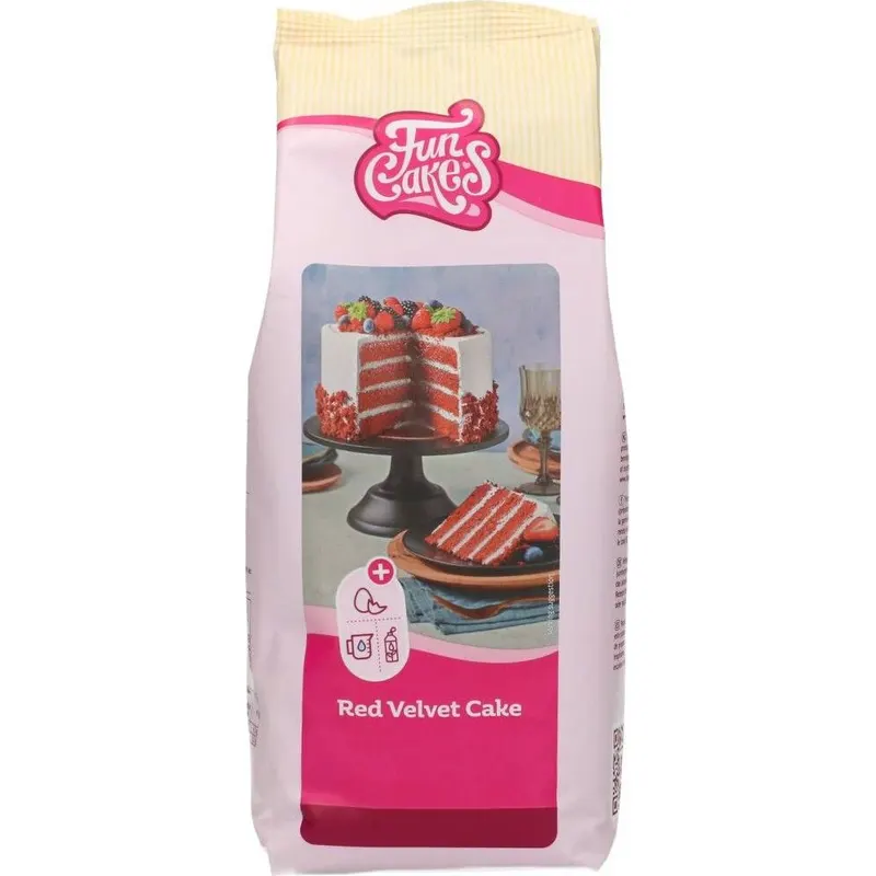 Směs na Red Velvet od značky FunCakes v balení 1 kg na přípravu vláčného sametového korpusu na dorty a cupcakes