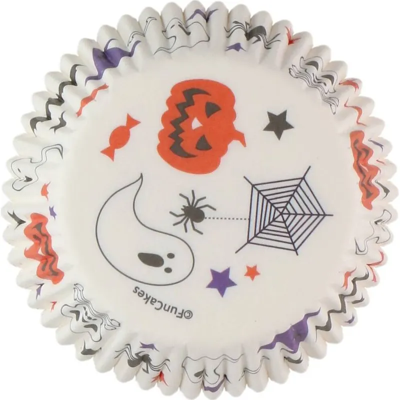 Papírové košíčky na muffiny s motivy duchů a dýní pro Halloween, sada 48 kusů od značky FunCakes