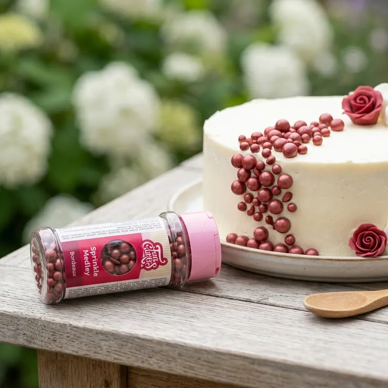 Cukrové perličky FunCakes Sprinkle Medley v odstínu bordeaux na zdobení dortů a dezertů, balení 60 g