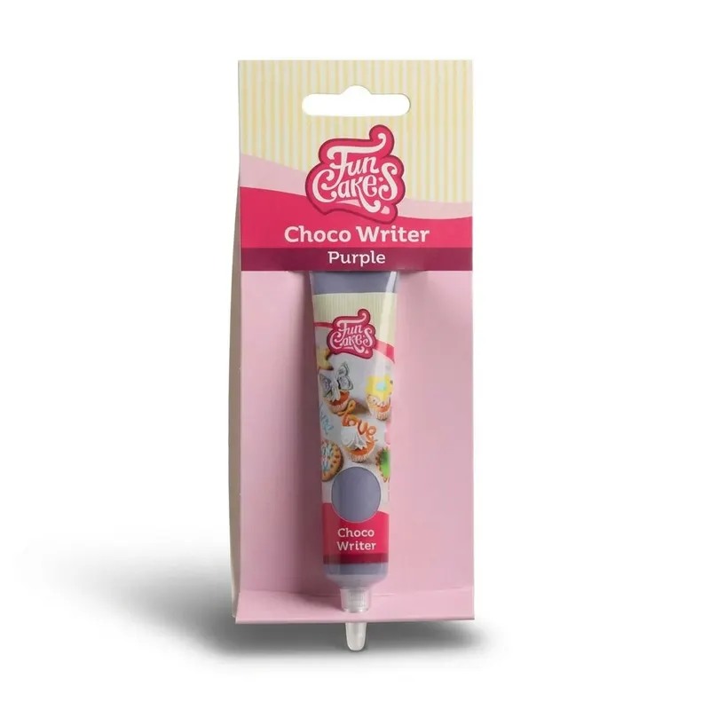 Fialová čokoládová poleva FunCakes Choco Writer v tubičce 25 g na zdobení a psaní nápisů na dorty a dezerty