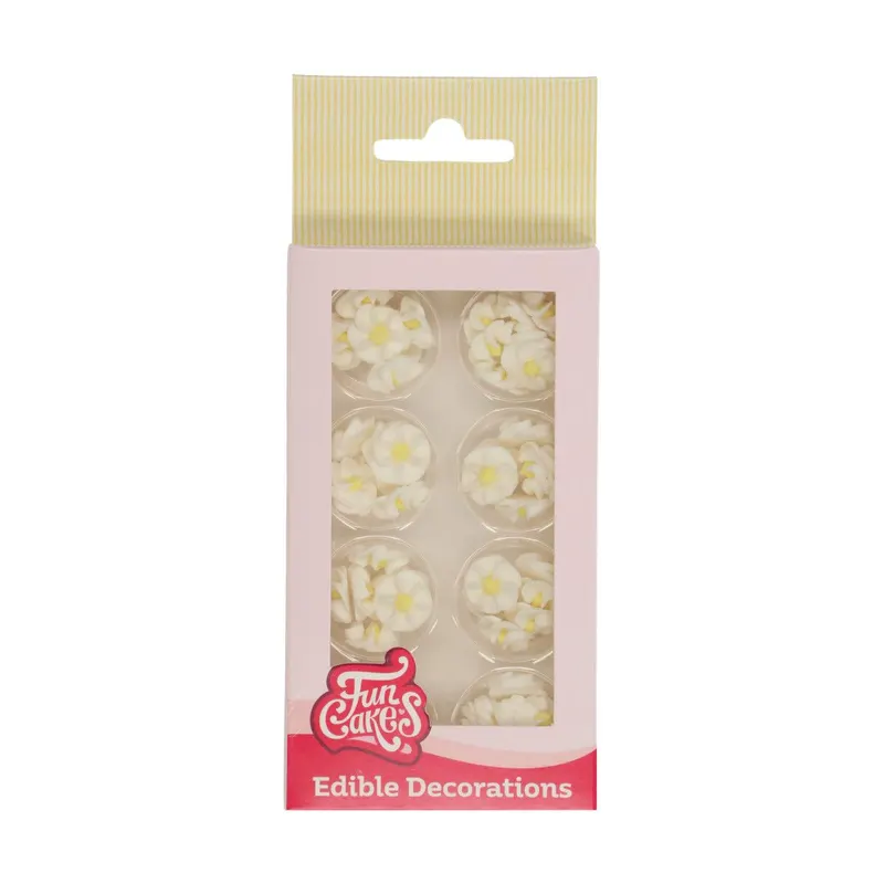 Jedlé bílé mini kytičky FunCakes se žlutým středem na zdobení dortů a cupcaků