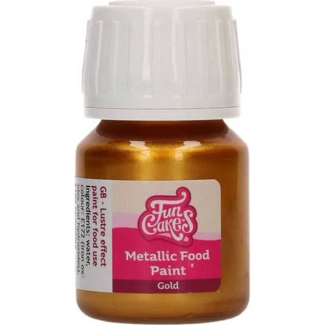 Metalická tekutá barva FunCakes ve zlaté barvě o objemu 30 ml na zdobení dortů a cukroví