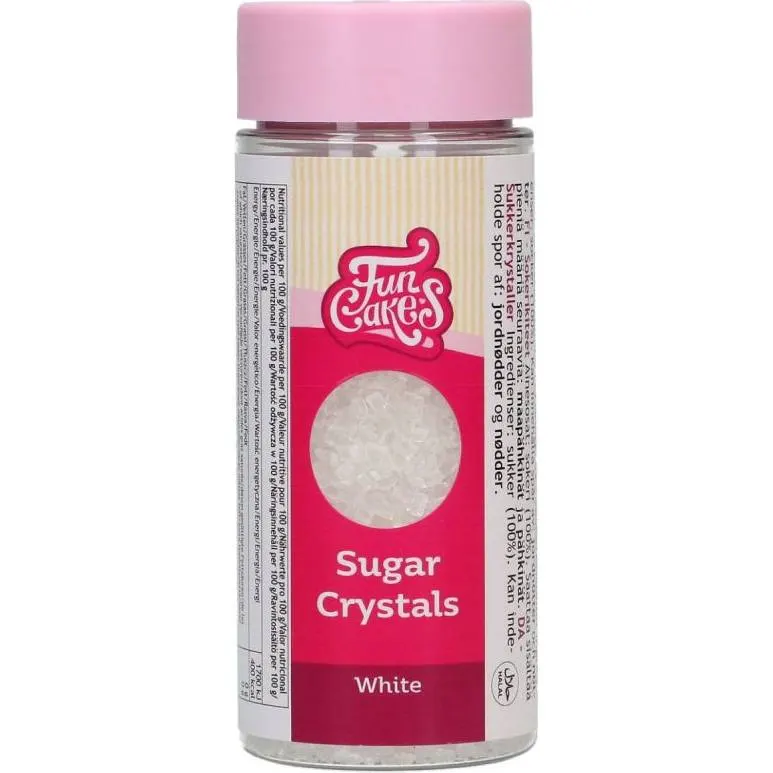 Bílé cukrové krystalky FunCakes na zdobení dortů a dezertů, balení 80 g