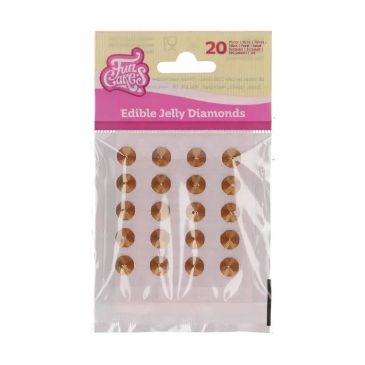 Jedlé zlaté diamanty FunCakes, 20 ks, gelové drahokamy na zdobení dortů a dezertů