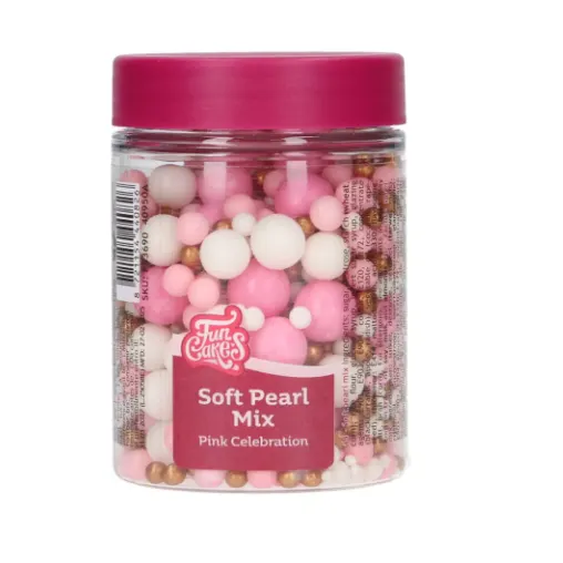 Cukrové perly FunCakes v růžové, bílé a zlaté barvě na zdobení dortů, balení 80 g