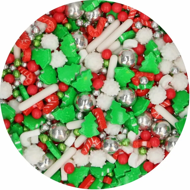 Vánoční cukrářské posypy FunCakes 3D ve tvaru perel a zelených stromečků na zdobení cukroví a dortů