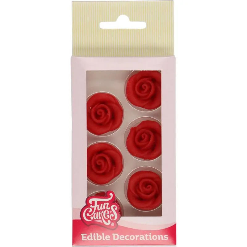 Cukrové zdobení ve tvaru šesti červených růží od značky FunCakes k ozdobení dortů a cupcakes