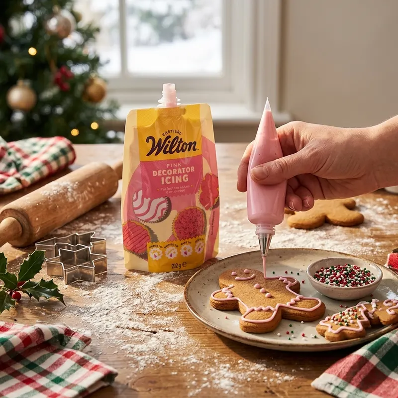 Růžová zdobící poleva Wilton Decorator Icing v sáčku s nástavci pro zdobení perníčků a cukrářských výrobků