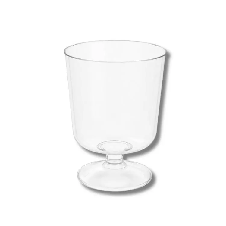 Čirý plastový pohár na nízké stopce o objemu 160 ml na dezerty, pudinky a koktejly